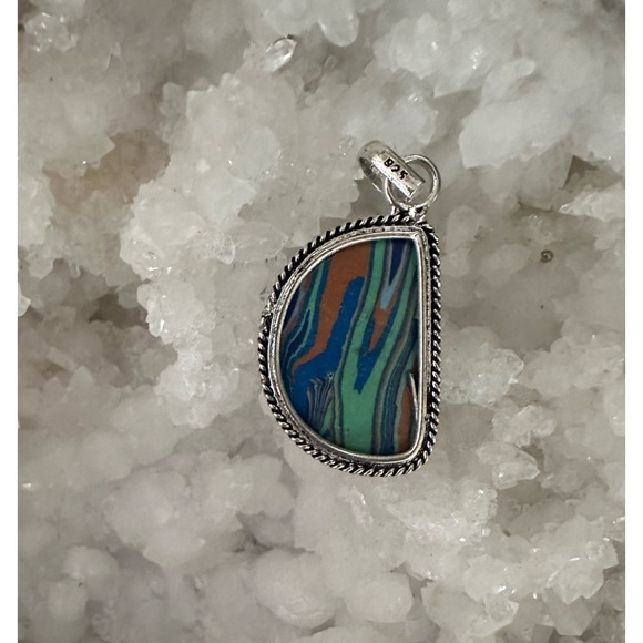 Beautiful D Shaped Rainbow Calsilica Pendant - Picture 2 of 4